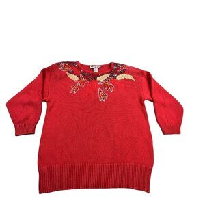 P Galli Designs VTG Womens M Floral Flower Knit Sweater BOHO Granny Cottage Core